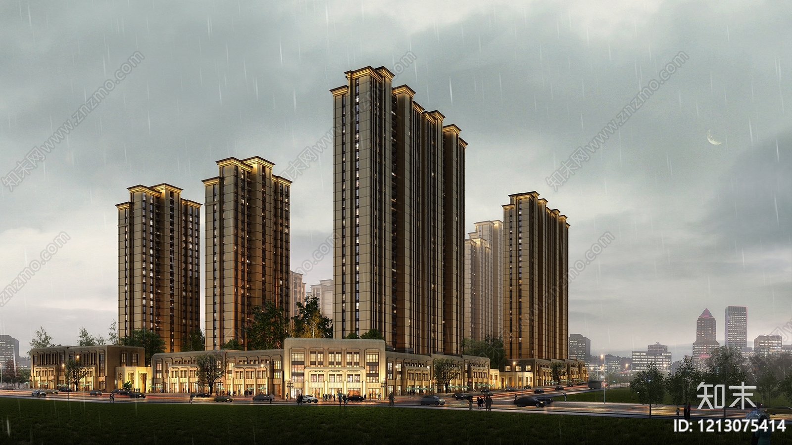 新古典主义小高层住宅楼3D模型下载【ID:1213075414】
