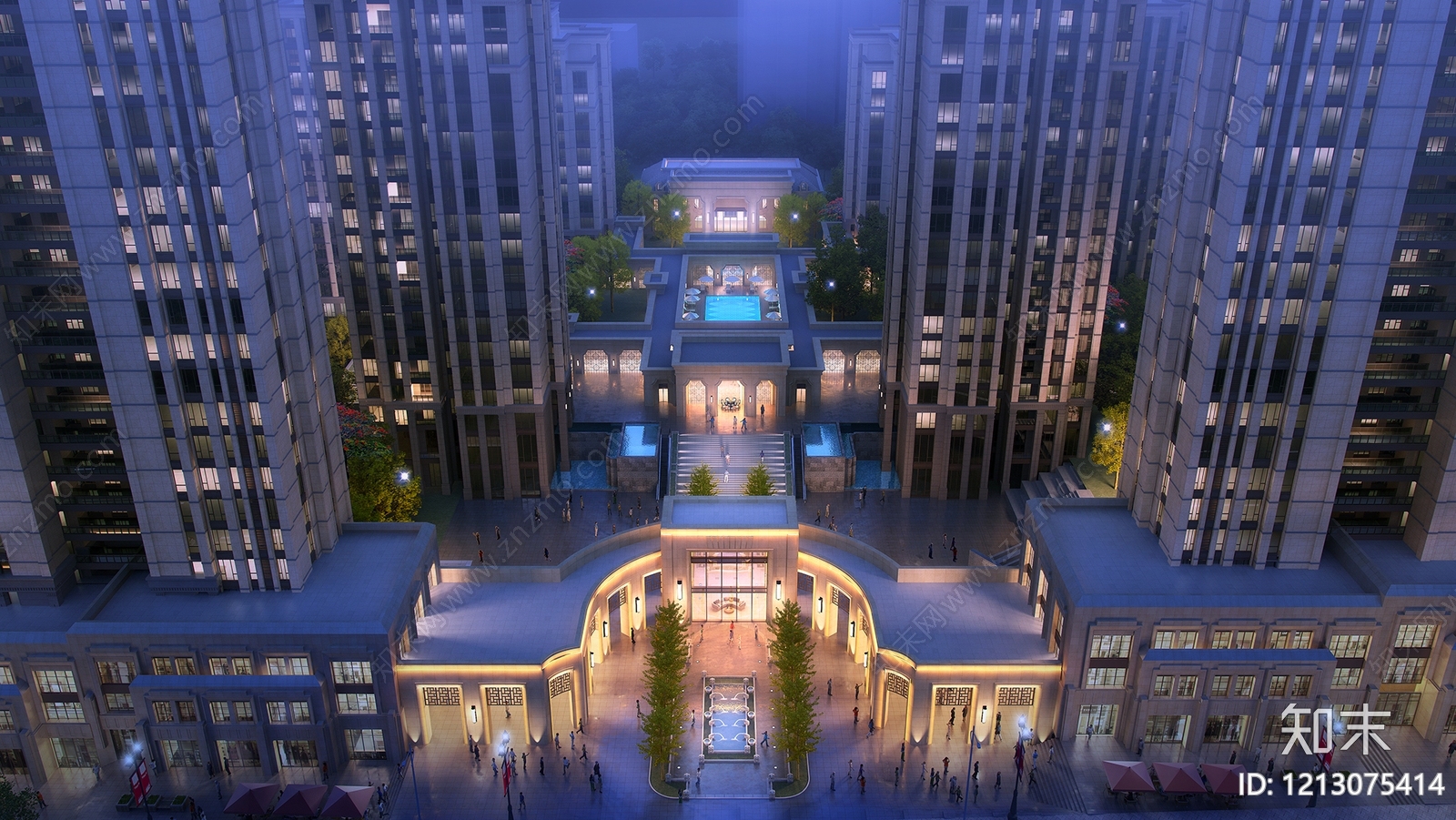 新古典主义小高层住宅楼3D模型下载【ID:1213075414】