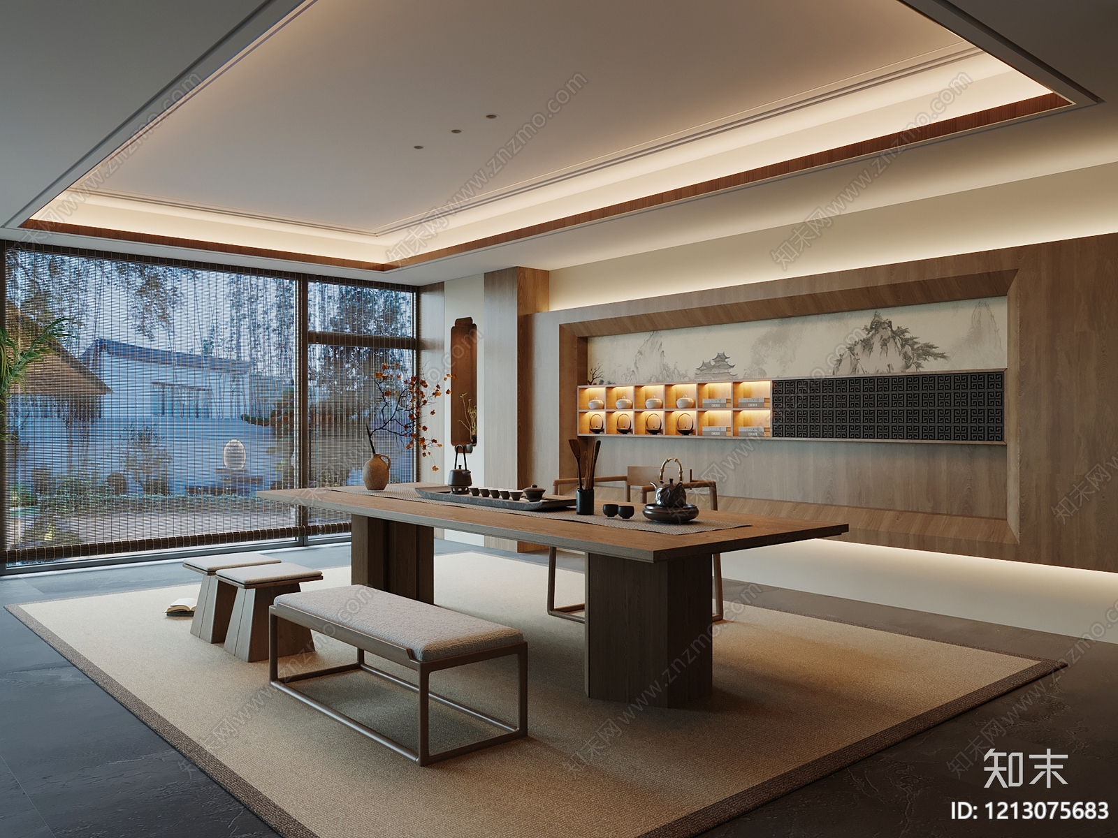 新中式茶室3D模型下载【ID:1213075683】