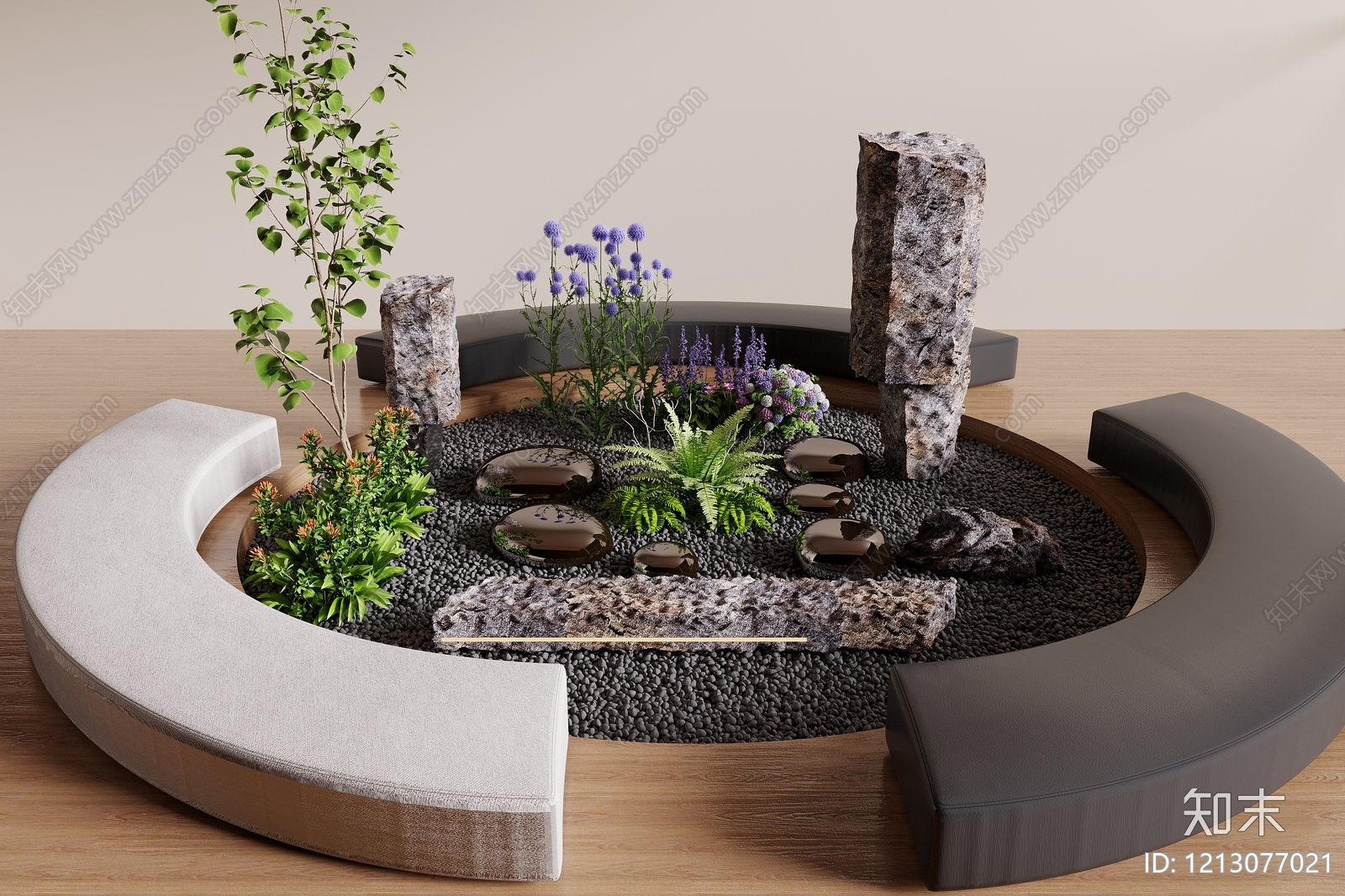日式禅意室内景观SU模型下载【ID:1213077021】