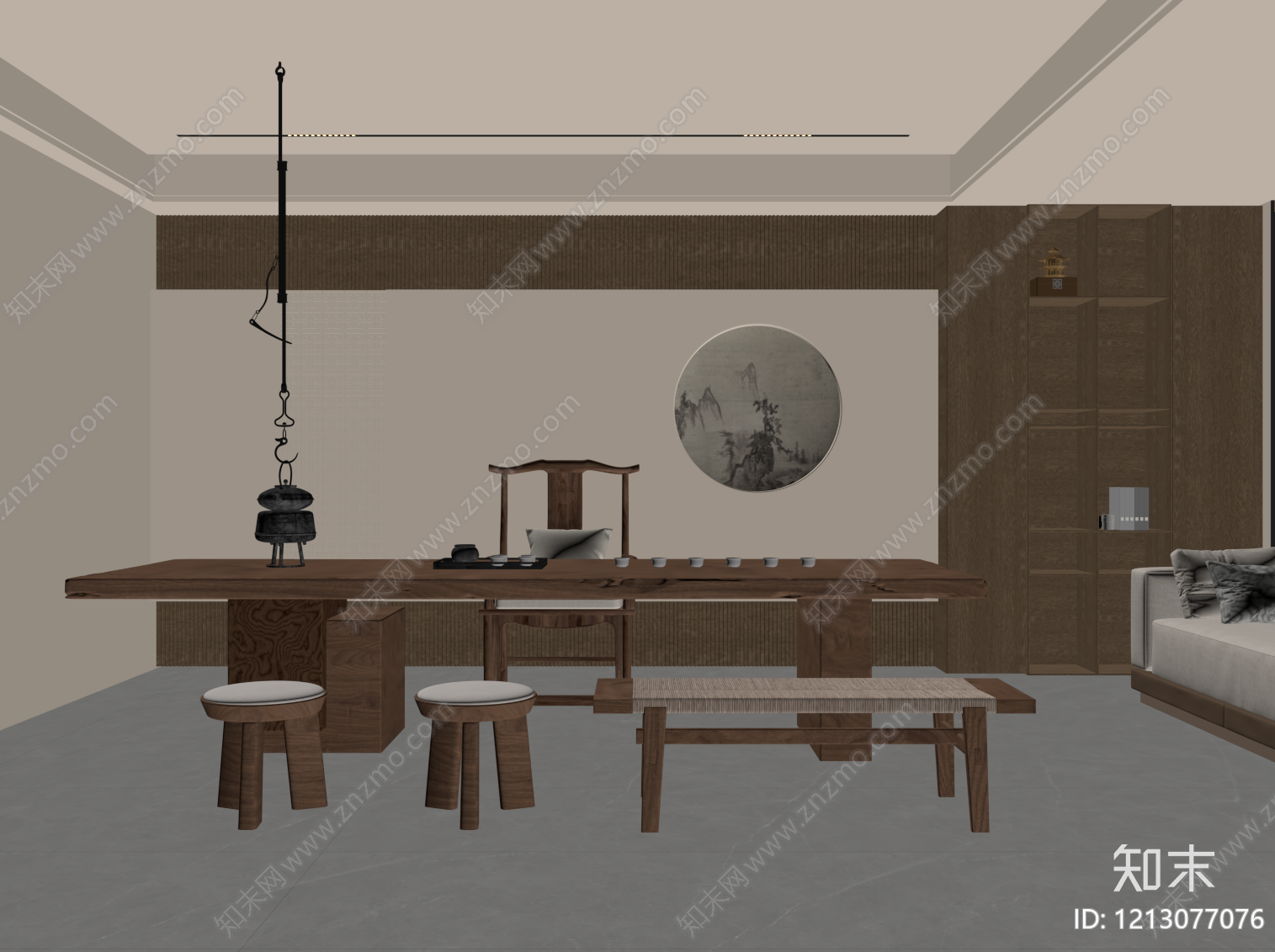 新中式茶室SU模型下载【ID:1213077076】