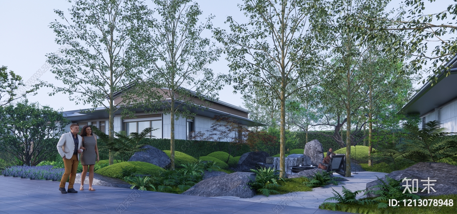 日式禅意休憩花园SU模型下载【ID:1213078948】