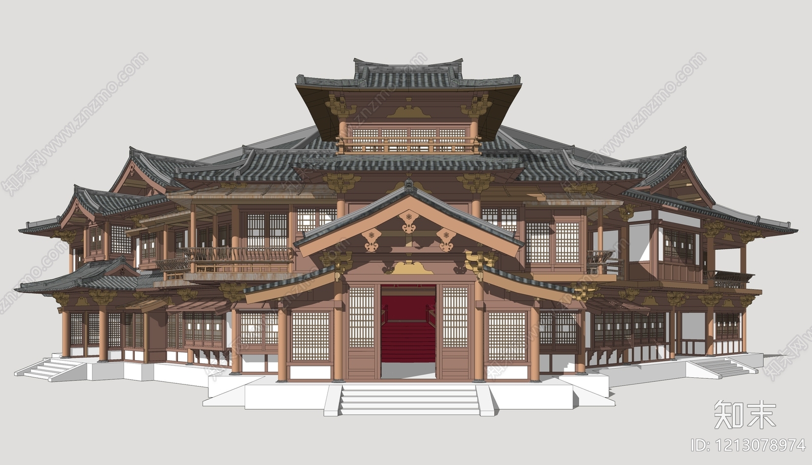 日式传统建筑风格古建筑SU模型下载【ID:1213078974】