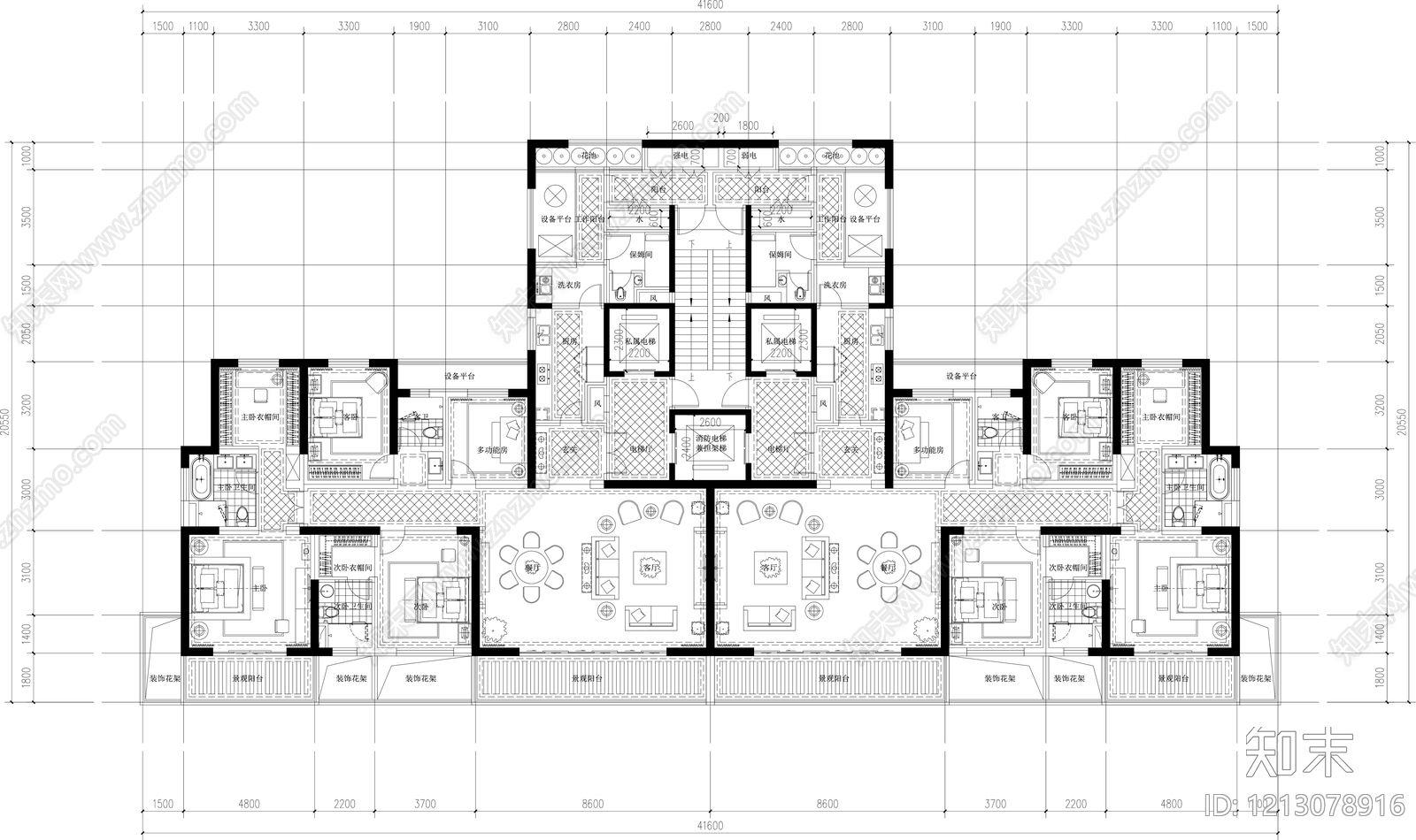 现代住宅楼建筑cad施工图下载【ID:1213078916】