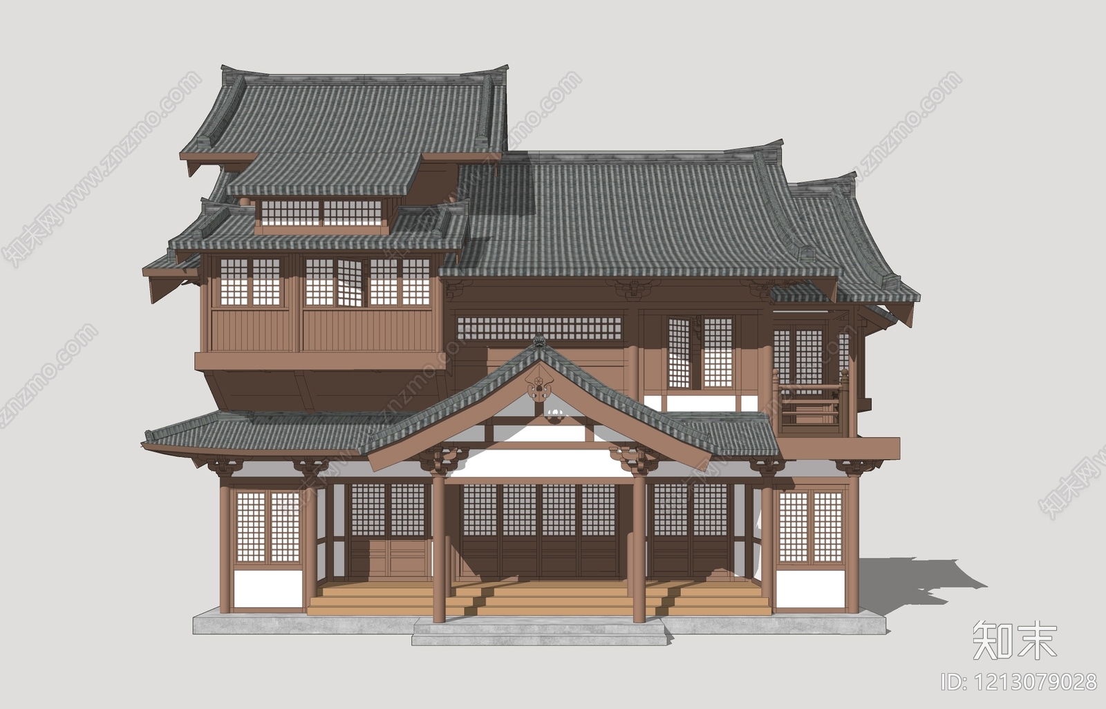日式古建筑SU模型下载【ID:1213079028】