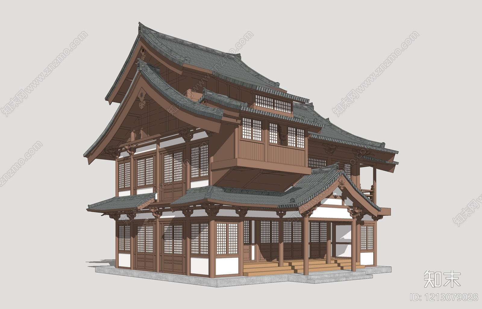 日式古建筑SU模型下载【ID:1213079028】