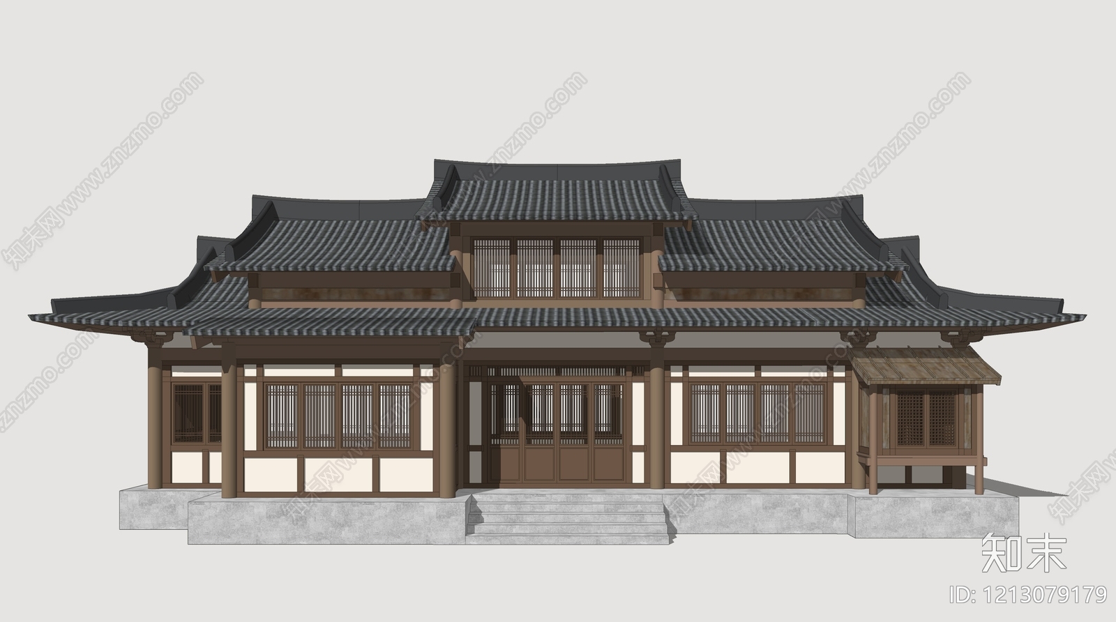 新中式古建筑SU模型下载【ID:1213079179】