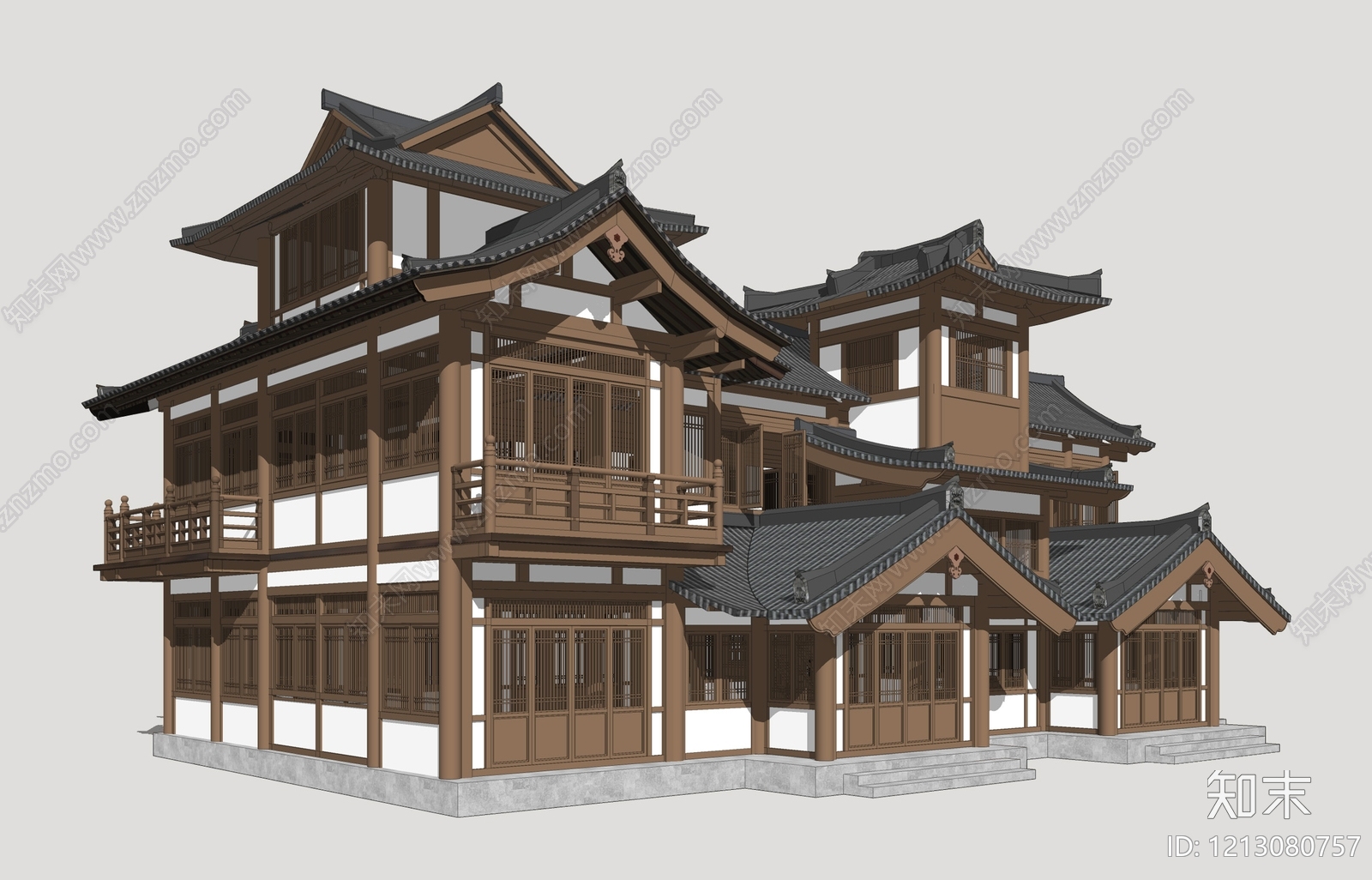 日式古建筑SU模型下载【ID:1213080757】