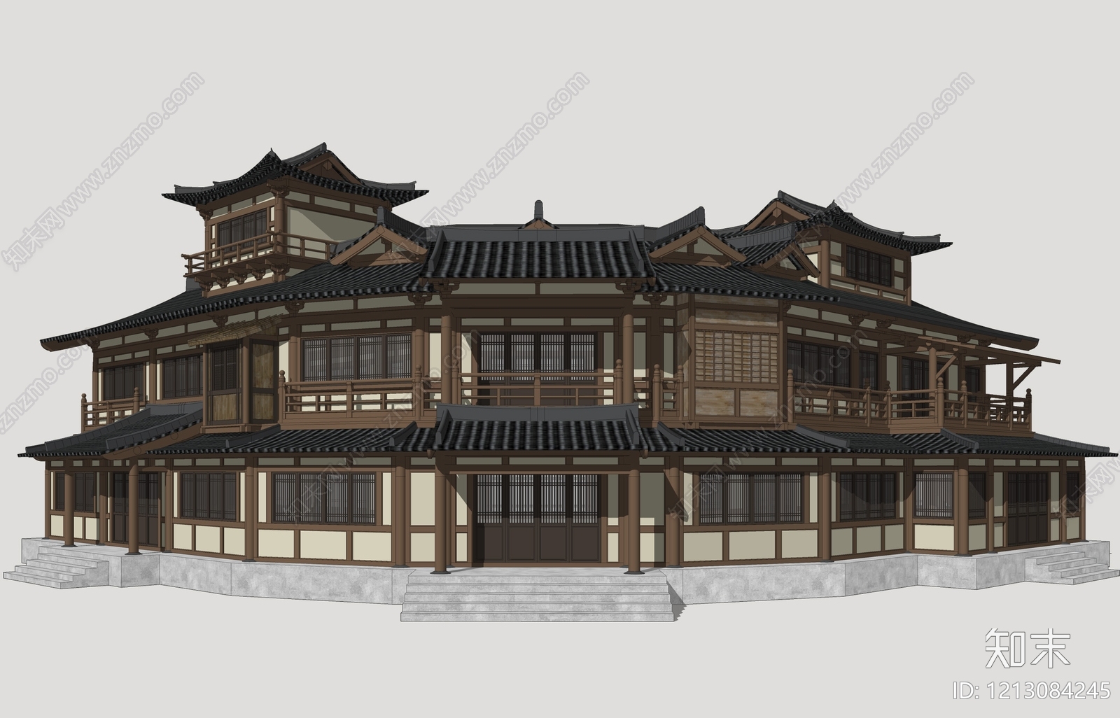 唐风古建筑SU模型下载【ID:1213084245】