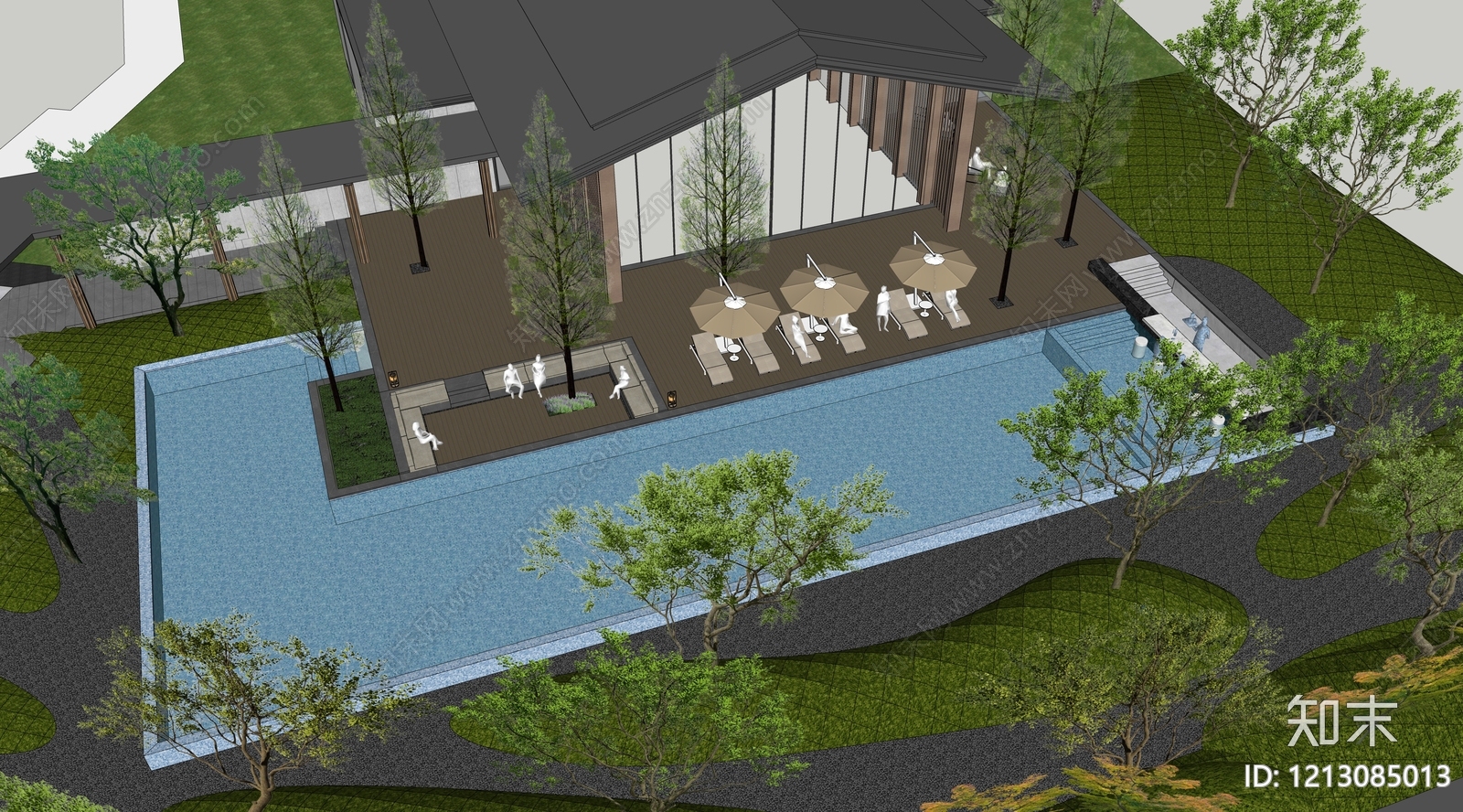 新中式泳池SU模型下载【ID:1213085013】