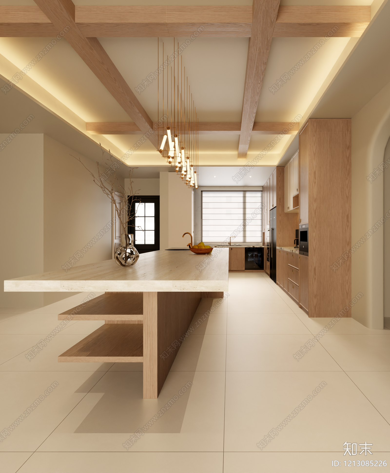 奶油风开放式厨房3D模型下载【ID:1213085226】