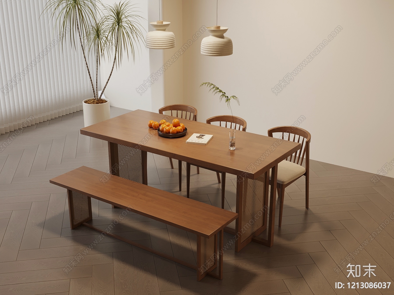 原木风餐桌SU模型下载【ID:1213086037】