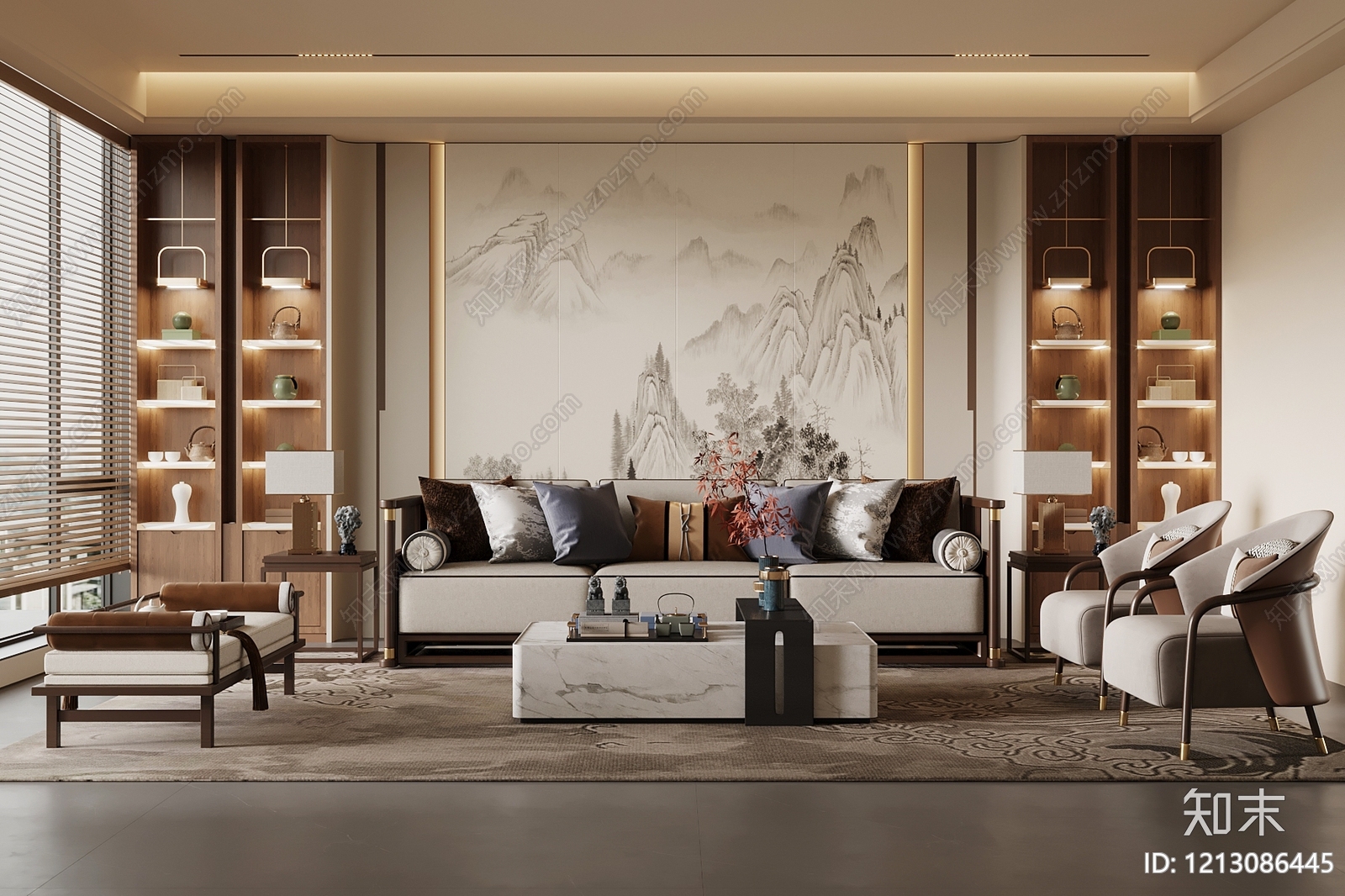 新中式小户型客厅SU模型下载【ID:1213086445】