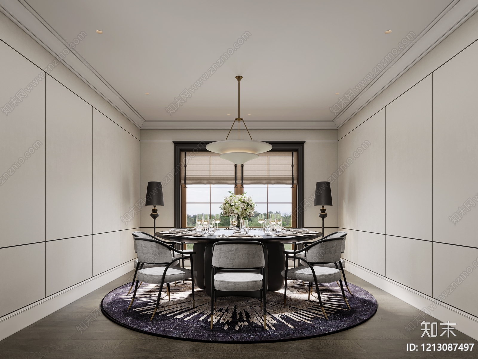 现代轻奢别墅餐厅3D模型下载【ID:1213087497】
