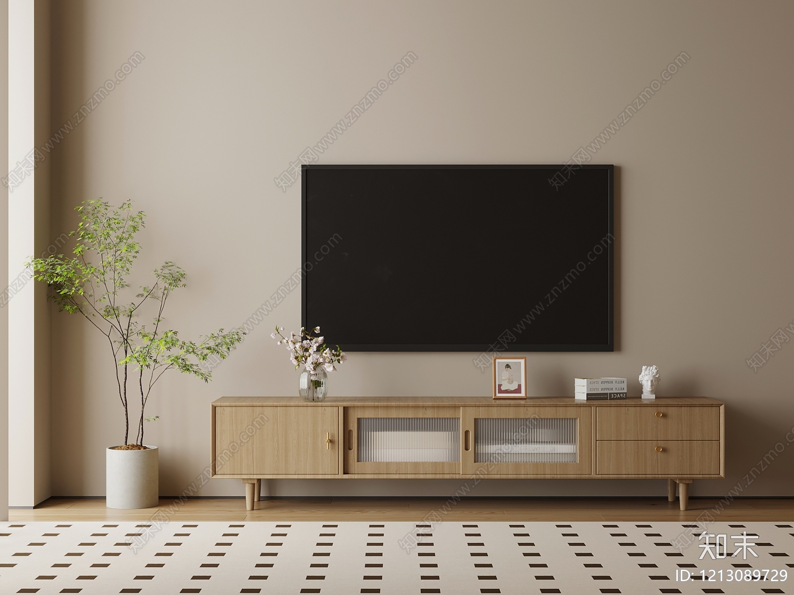 原木奶油风电视柜3D模型下载【ID:1213089729】