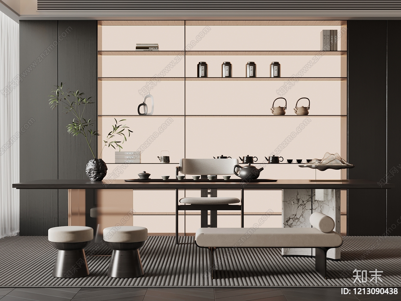 新中式茶桌椅3D模型下载【ID:1213090438】