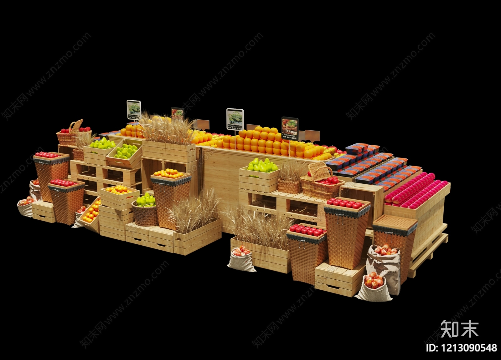 原木风礼品堆头3D模型下载【ID:1213090548】