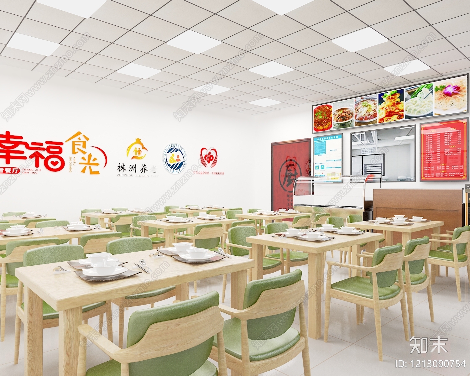 日式原木风学生食堂3D模型下载【ID:1213090754】