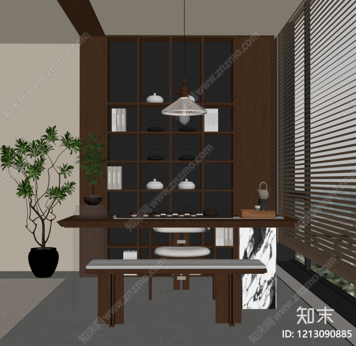 新中式茶室SU模型下载【ID:1213090885】