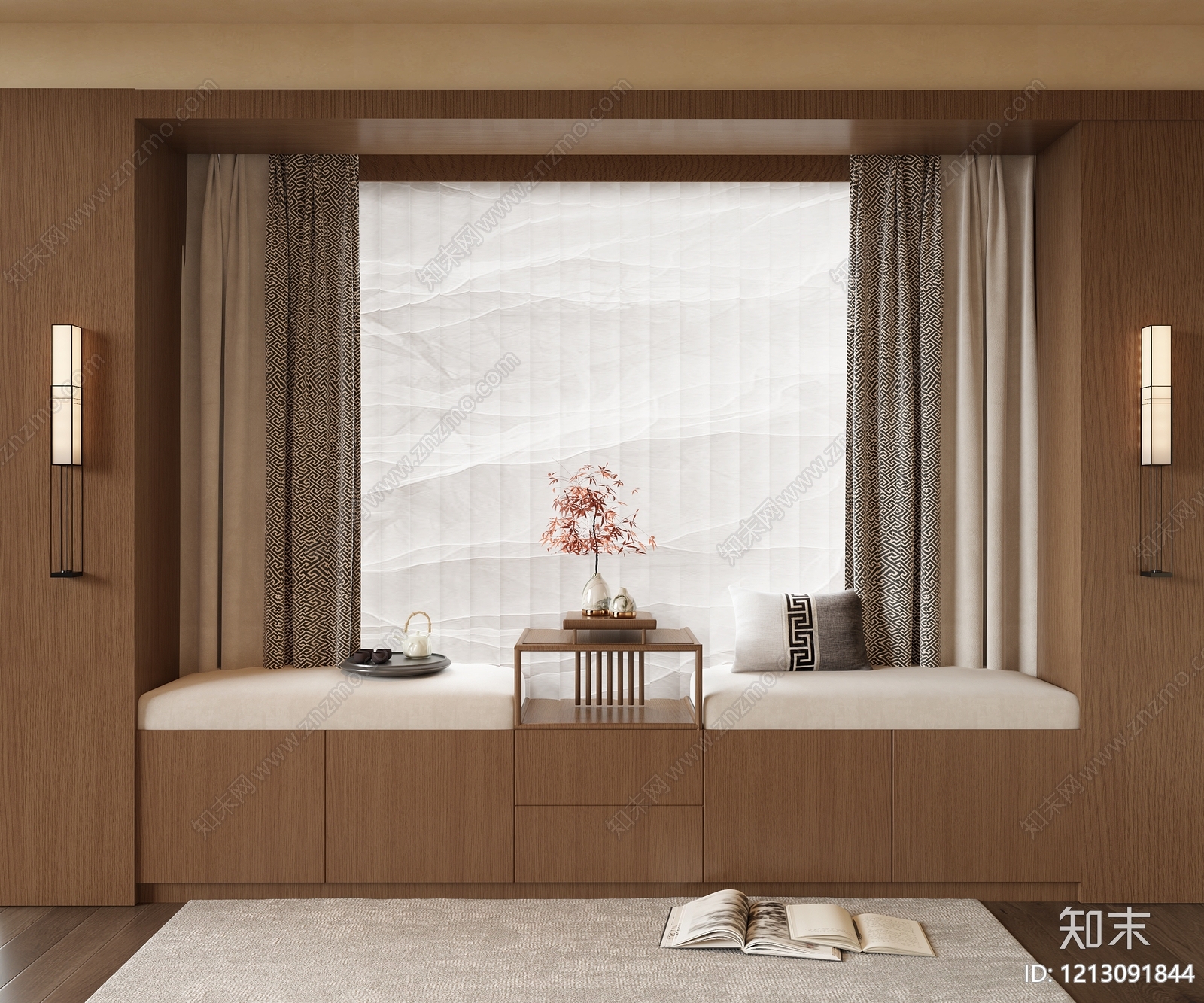 新中式家居阳台SU模型下载【ID:1213091844】