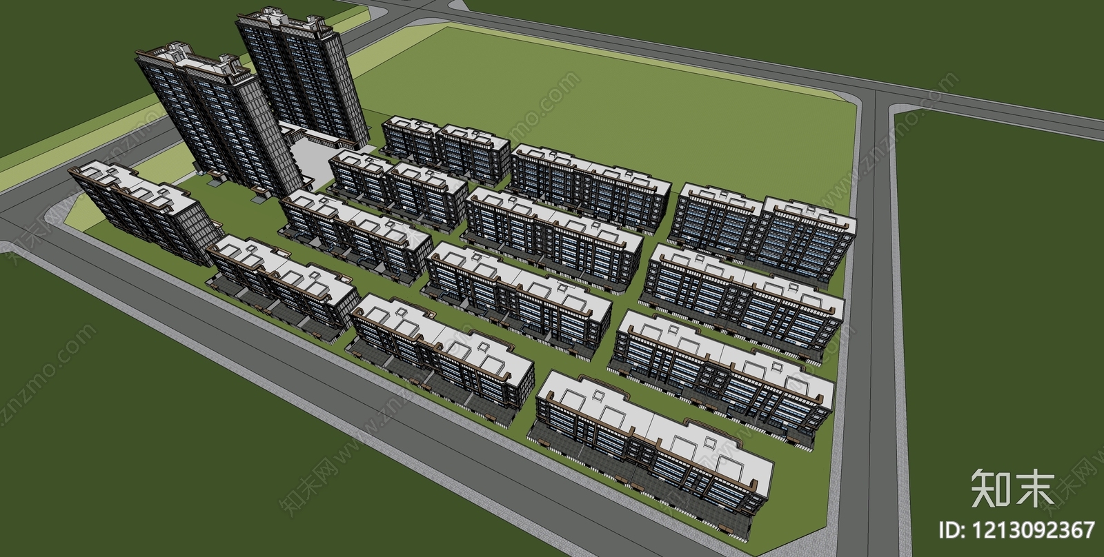 现代主义小区建筑SU模型下载【ID:1213092367】