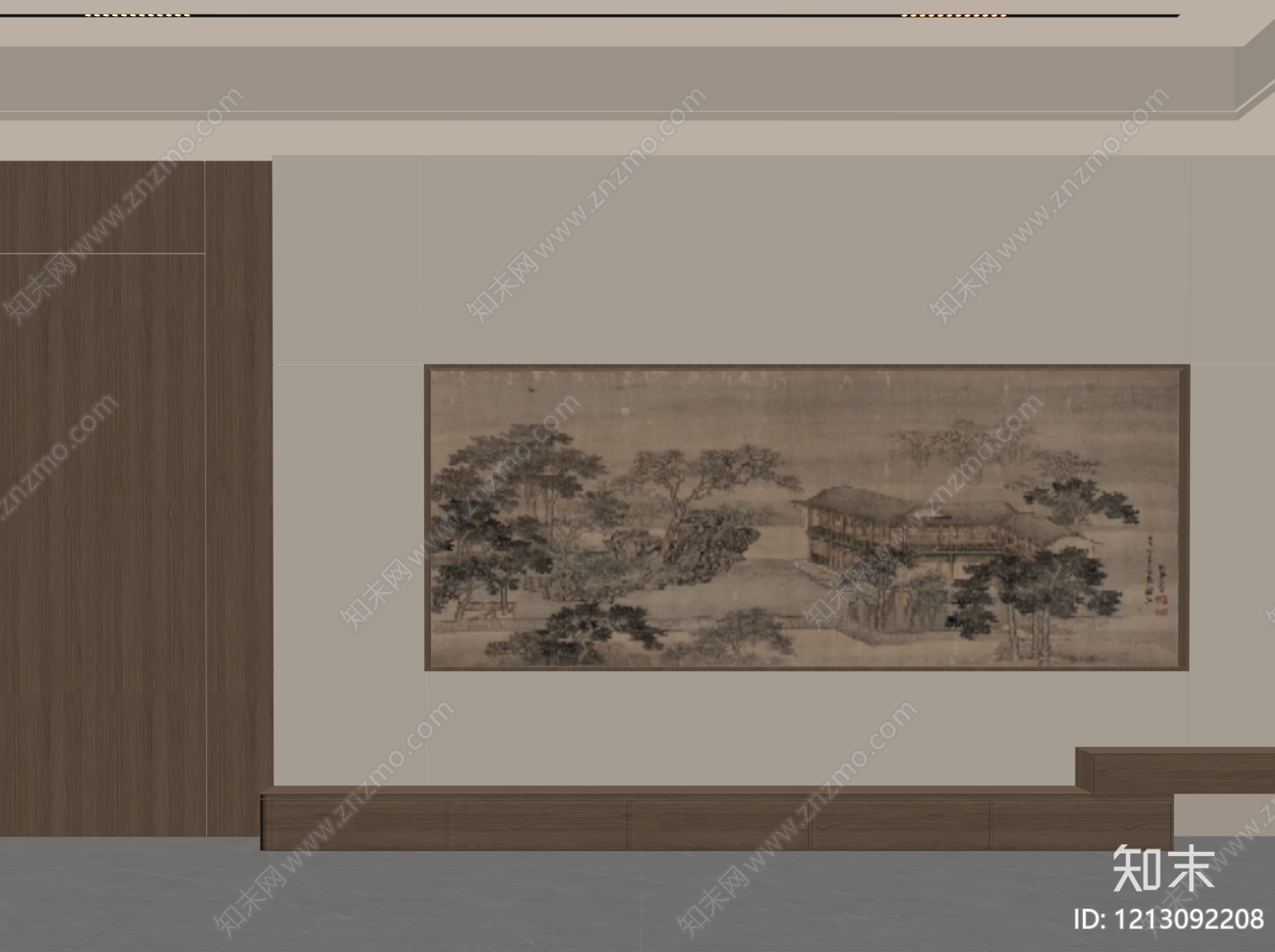 新中式背景墙SU模型下载【ID:1213092208】