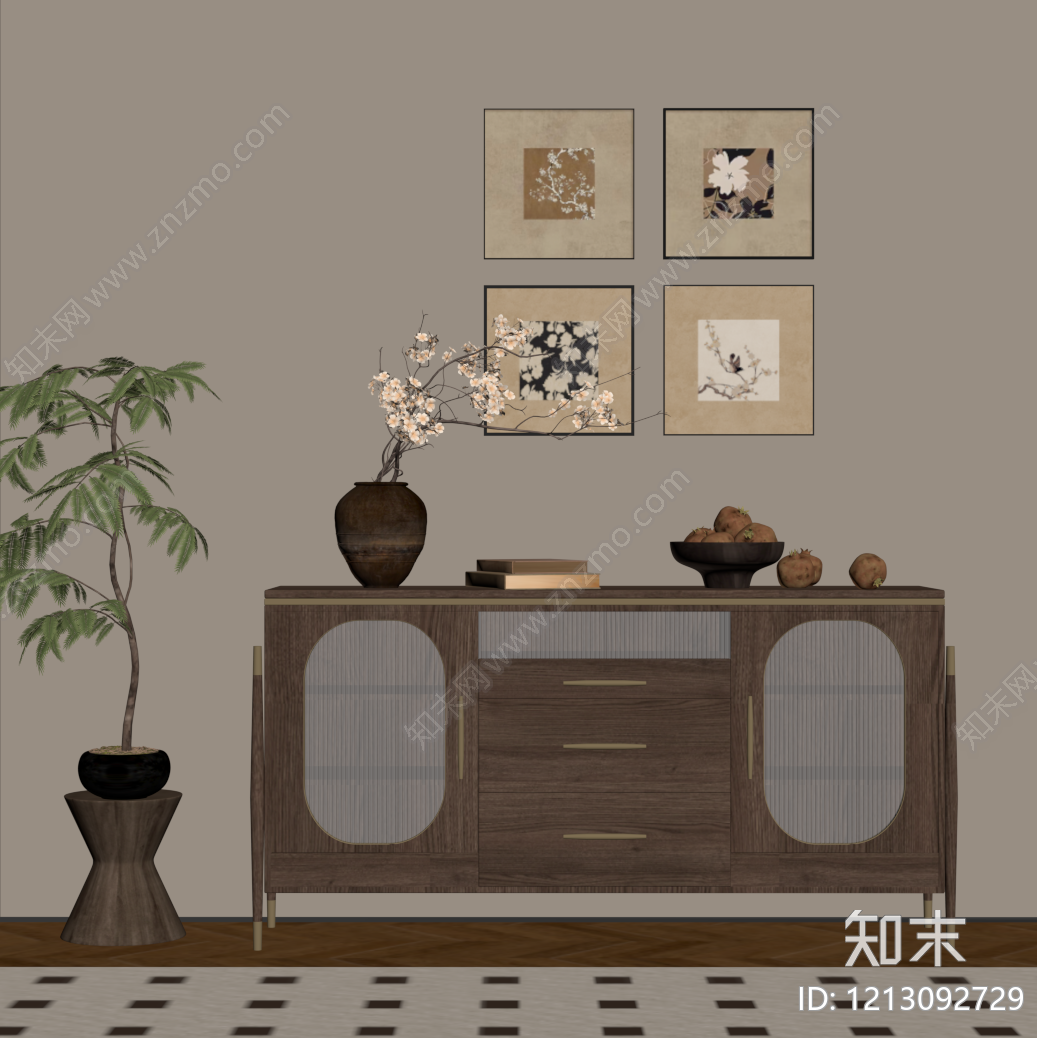 新中式玄关SU模型下载【ID:1213092729】