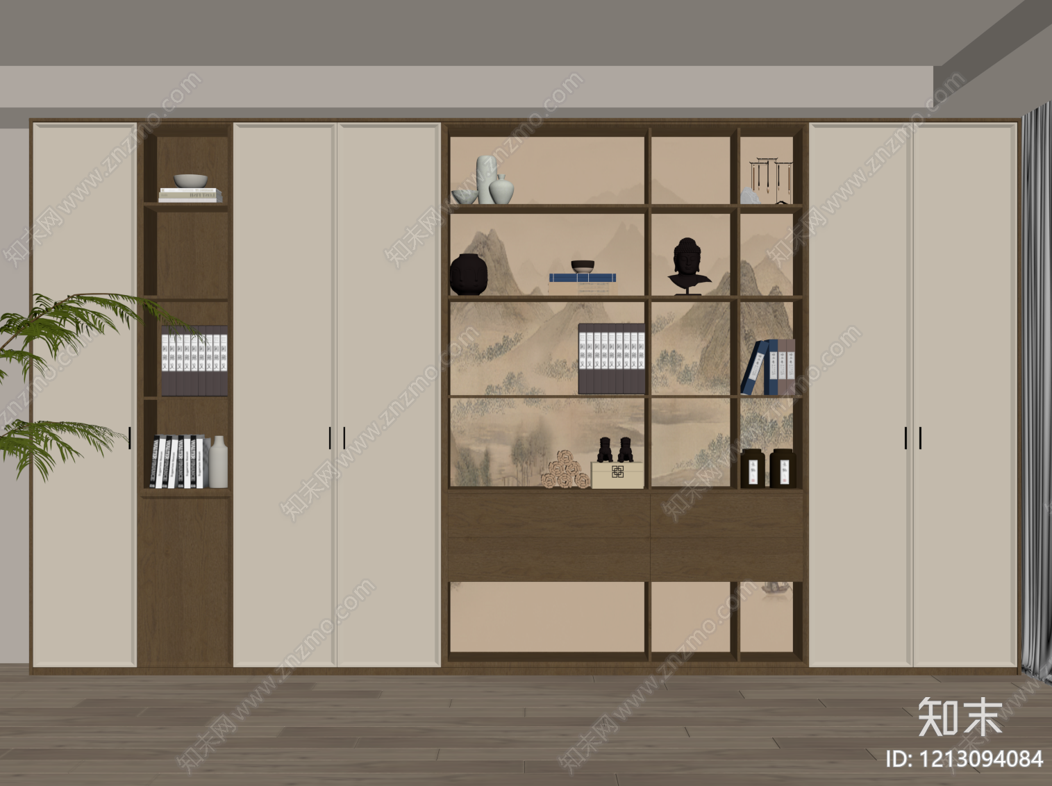 新中式书柜SU模型下载【ID:1213094084】
