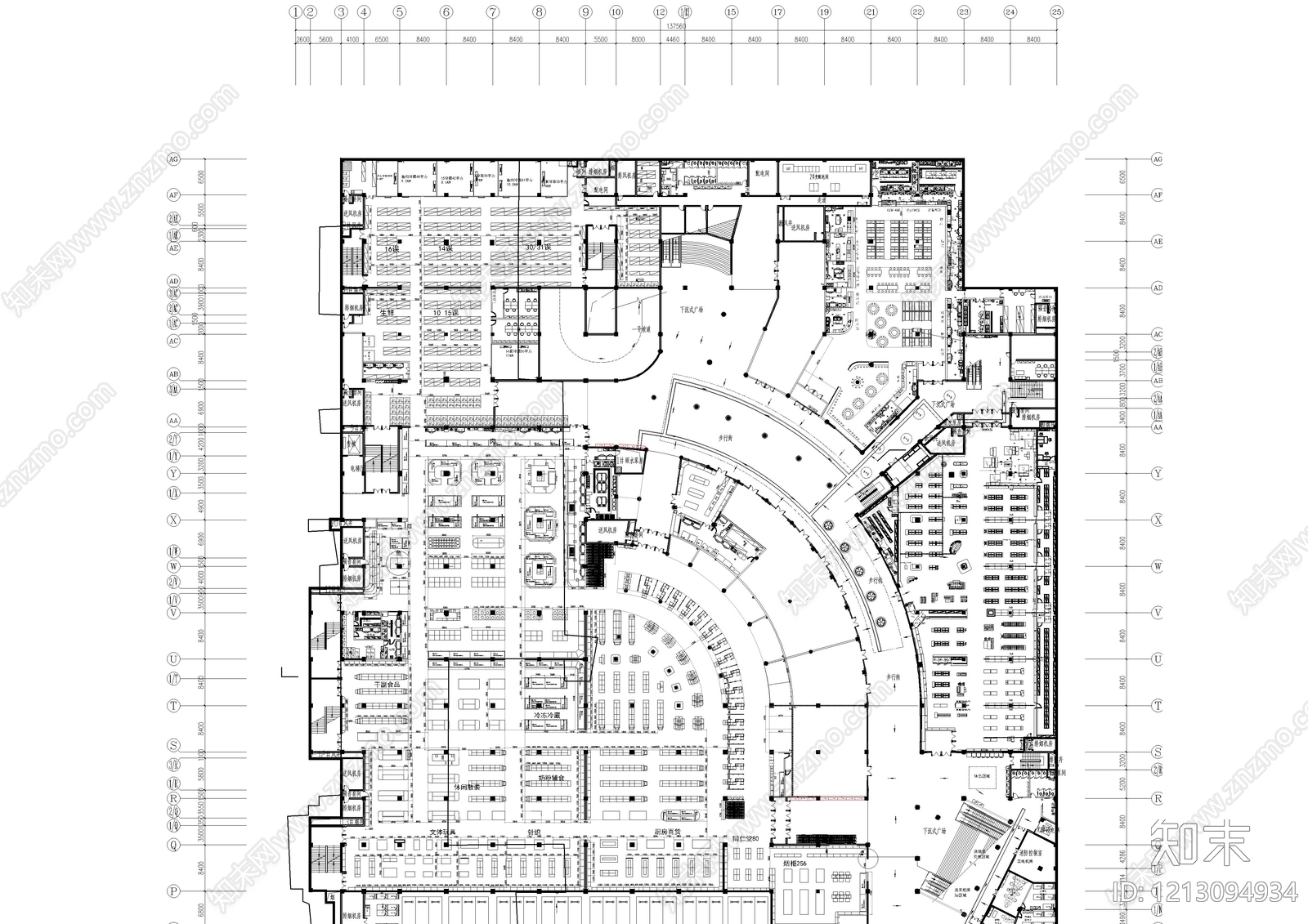 现代超市cad施工图下载【ID:1213094934】
