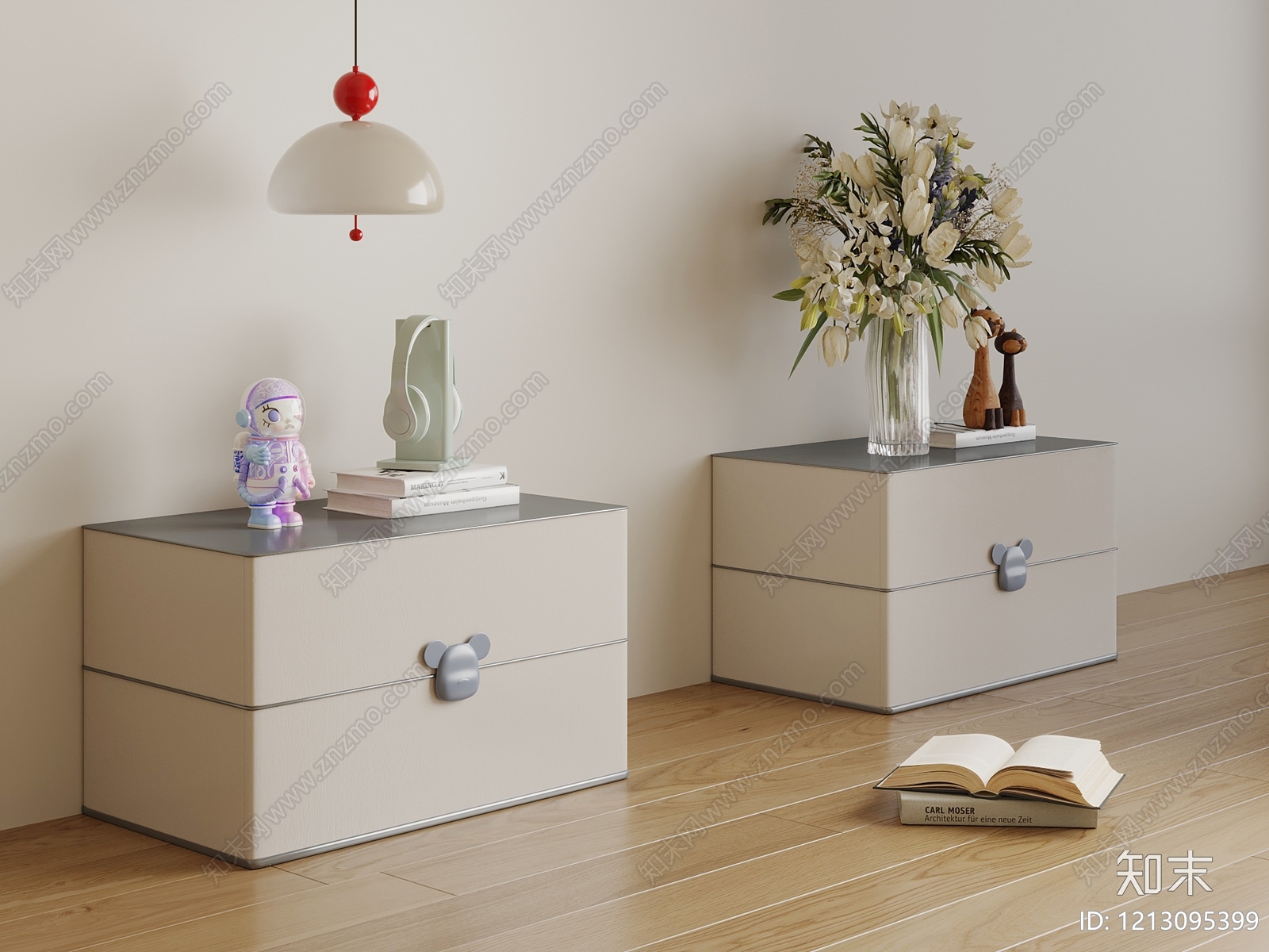 奶油风床头柜3D模型下载【ID:1213095399】