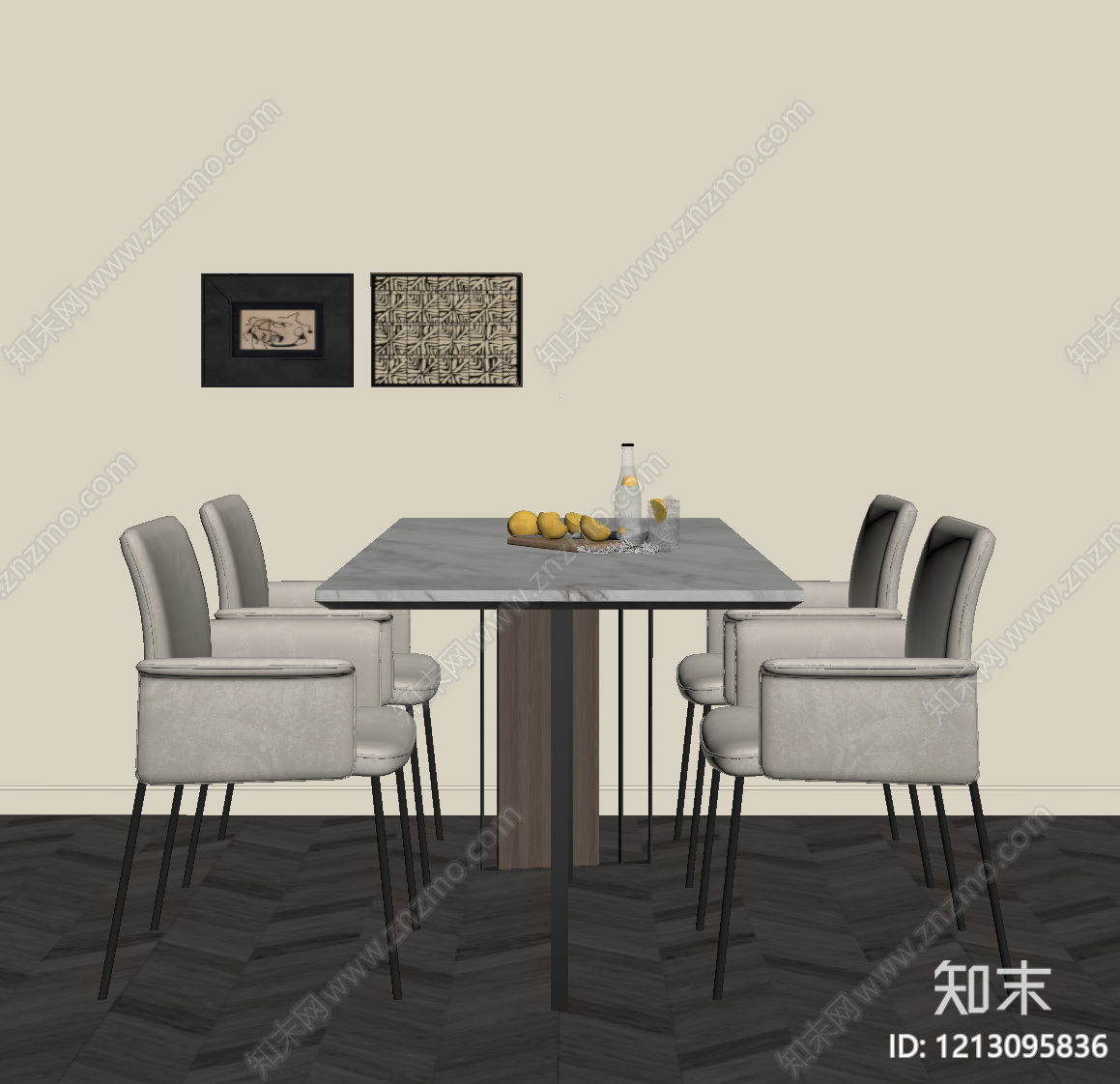 奶油风餐桌椅SU模型下载【ID:1213095836】
