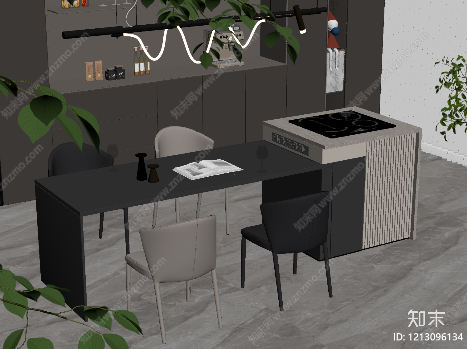 现代极简餐桌椅SU模型下载【ID:1213096134】