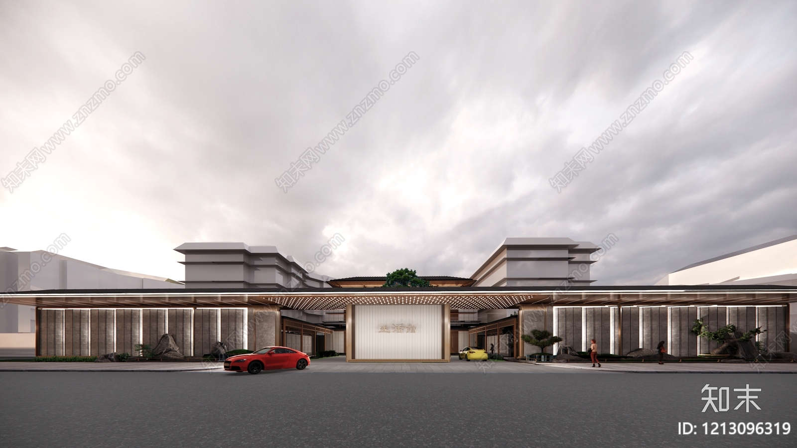 新中式售楼处建筑SU模型下载【ID:1213096319】
