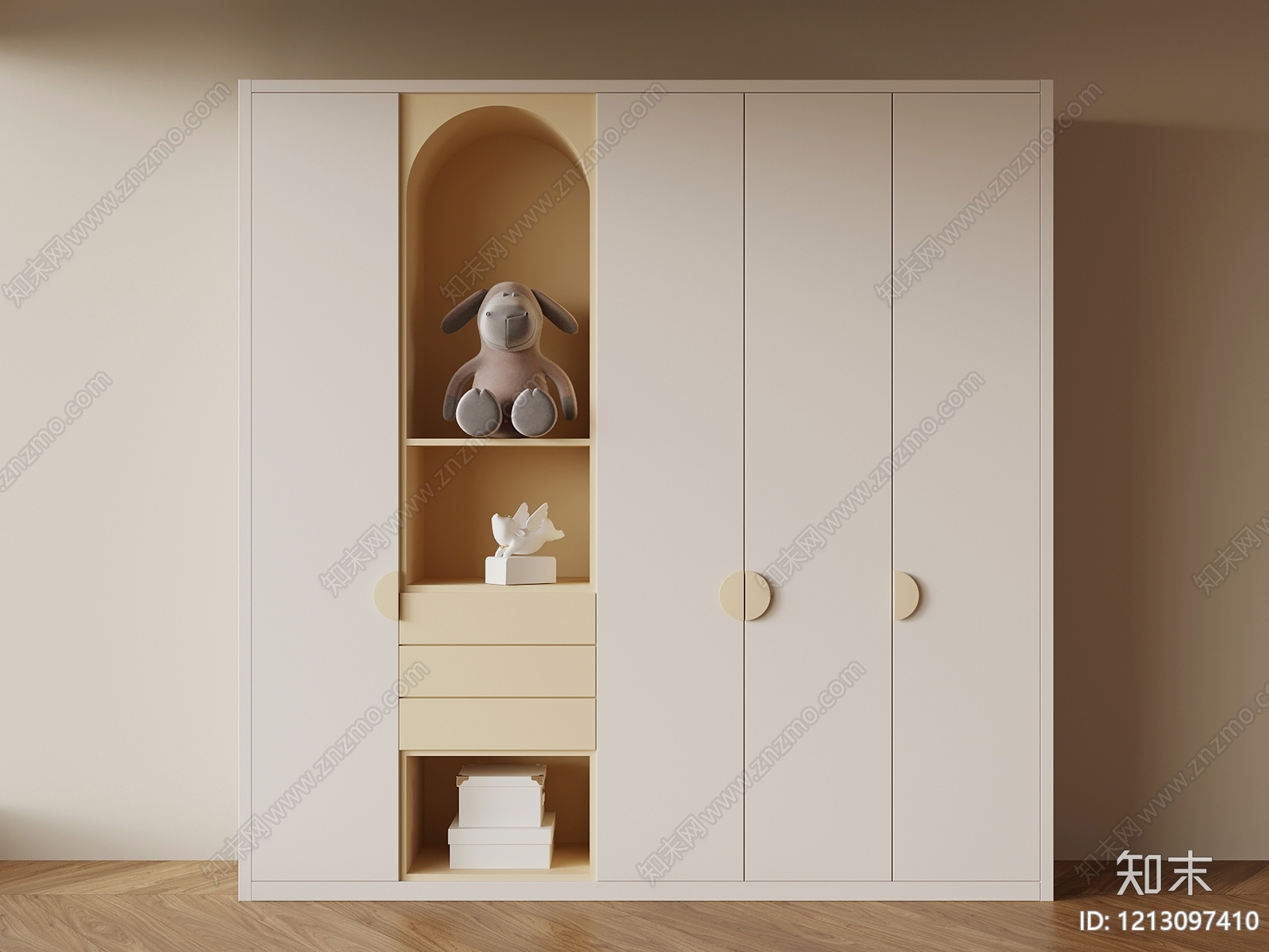 奶油风衣柜3D模型下载【ID:1213097410】