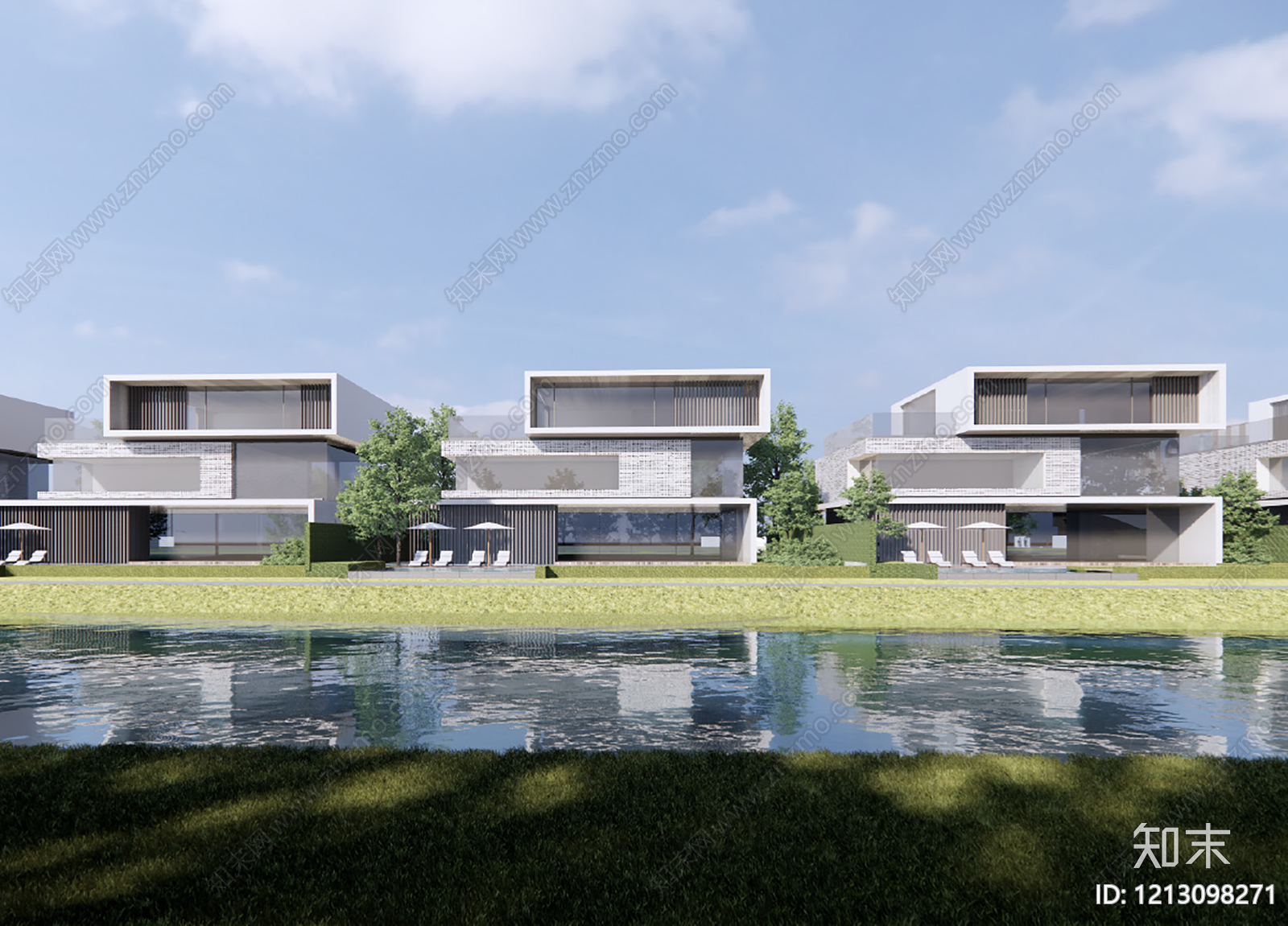 现代主义联排别墅SU模型下载【ID:1213098271】