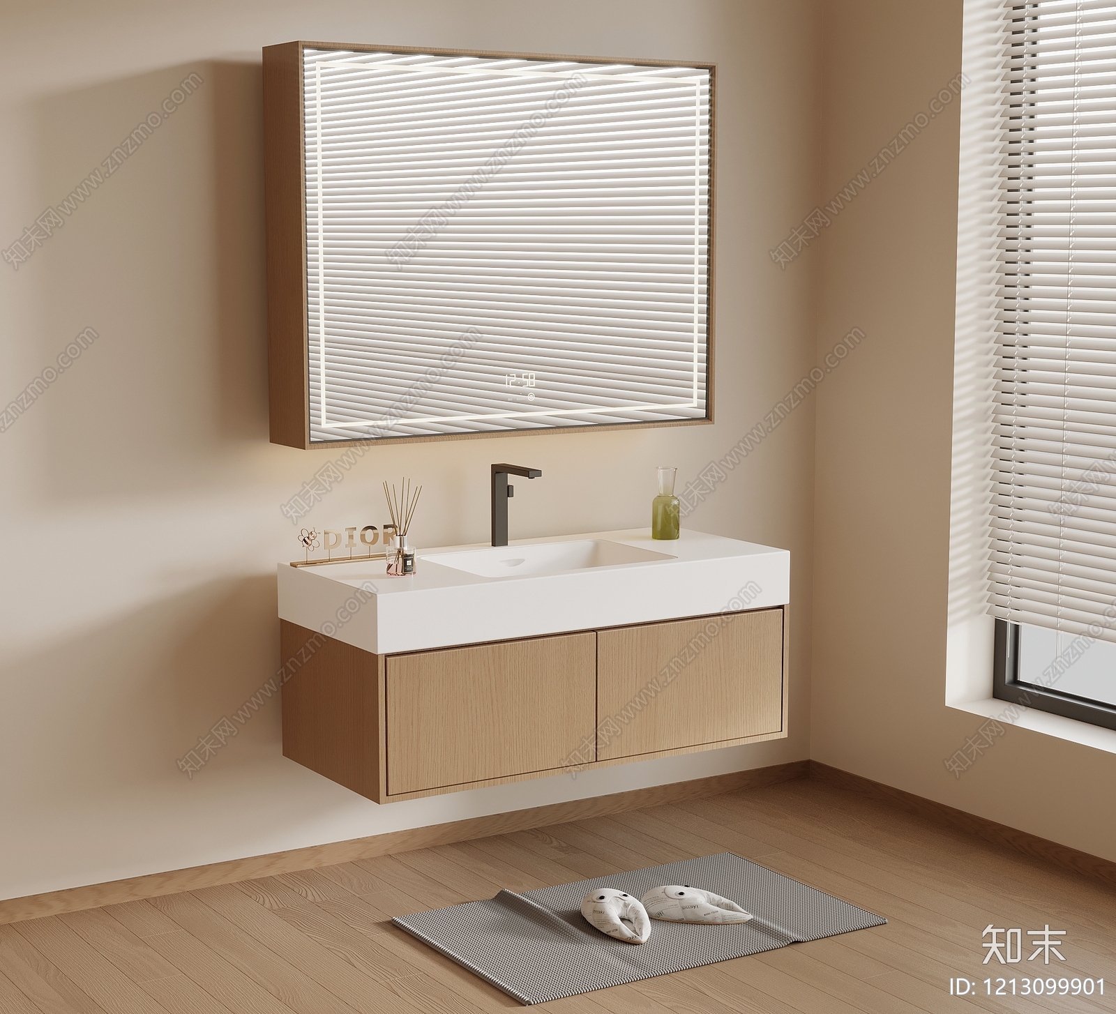 原木奶油风浴室柜3D模型下载【ID:1213099901】