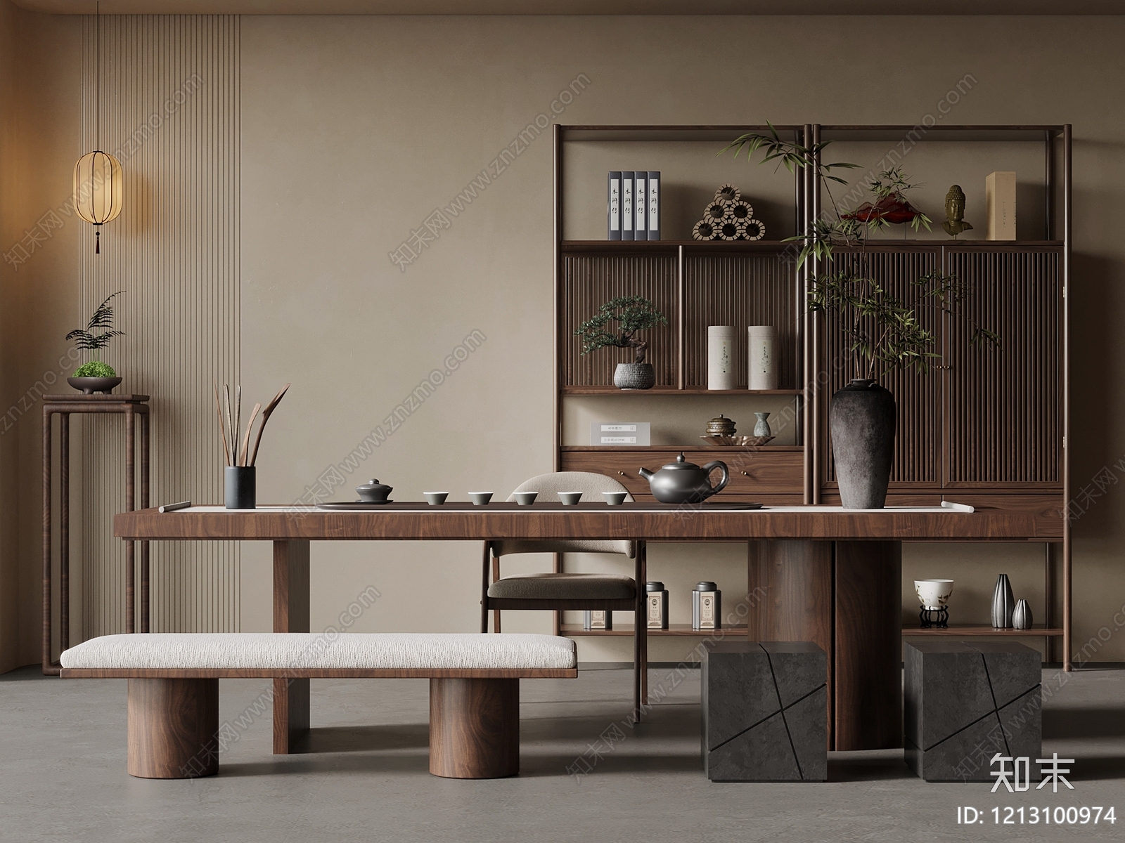 新中式茶桌椅3D模型下载【ID:1213100974】