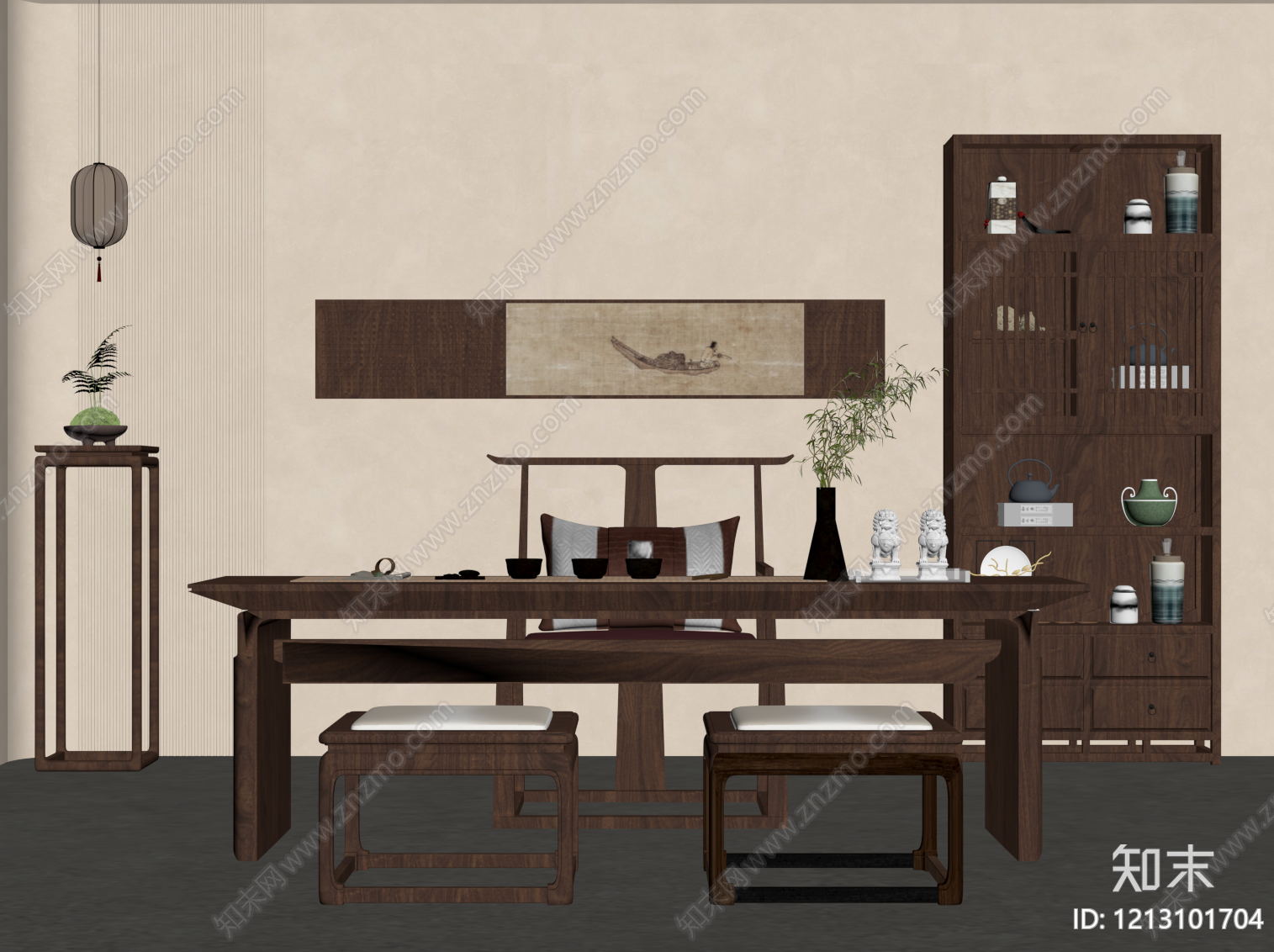 新中式茶桌椅SU模型下载【ID:1213101704】