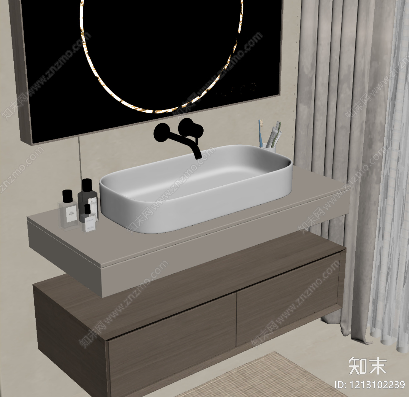奶油风浴室柜SU模型下载【ID:1213102239】