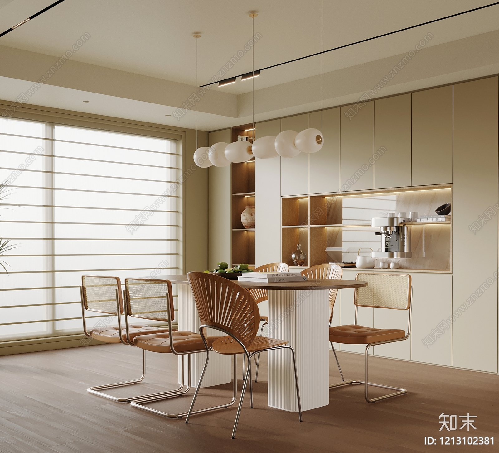 奶油风家居餐厅3D模型下载【ID:1213102381】