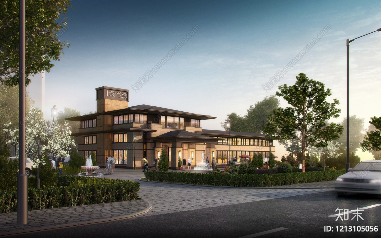 新中式售楼处外观3D模型下载【ID:1213105056】