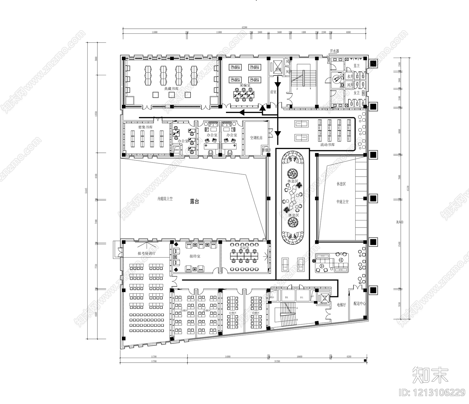 现代图书馆cad施工图下载【ID:1213106229】