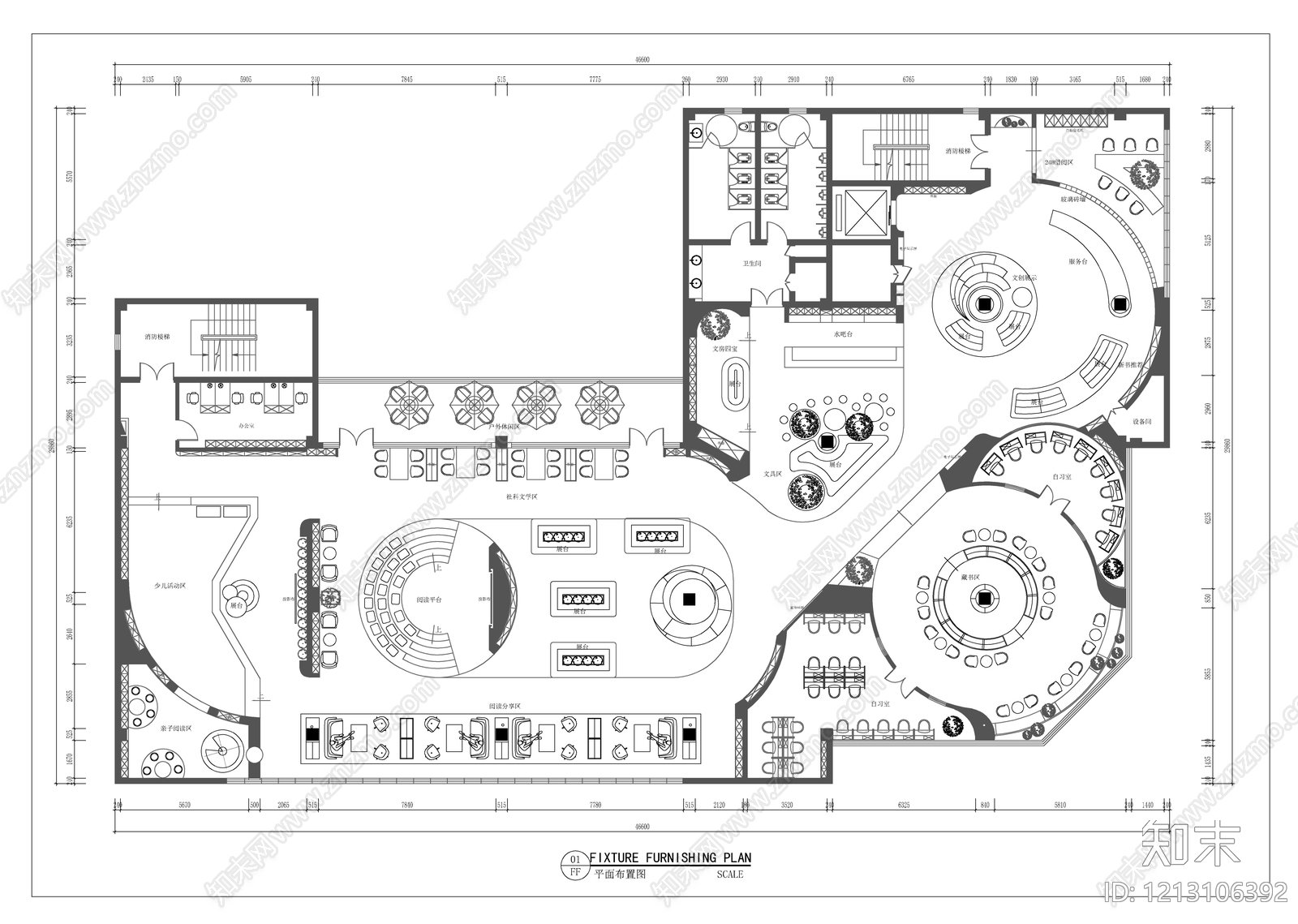 现代图书馆cad施工图下载【ID:1213106392】