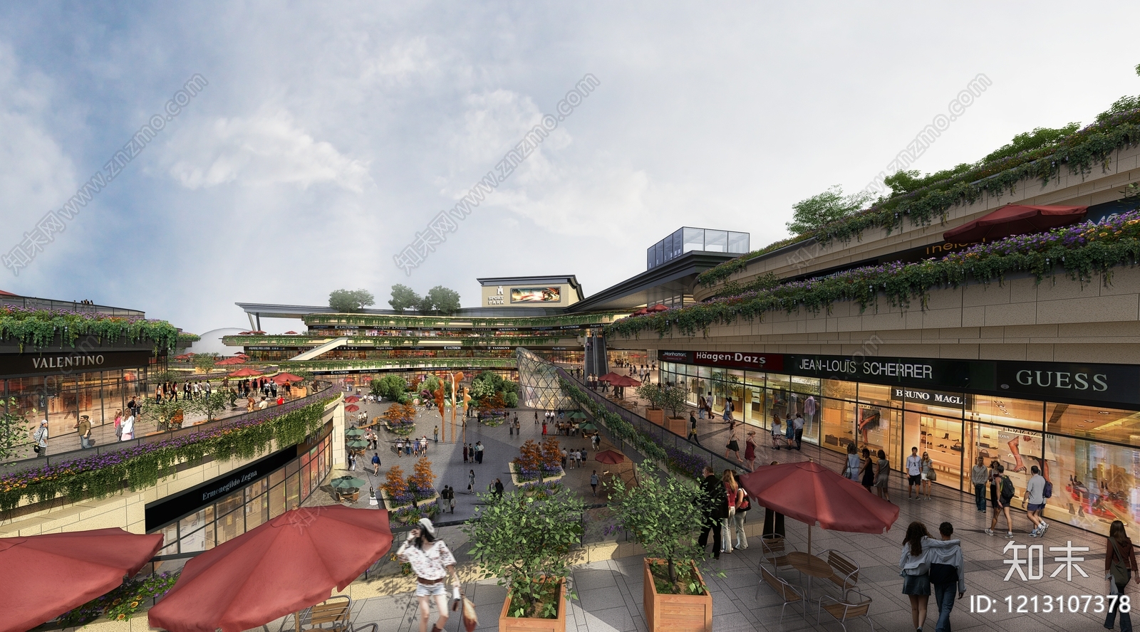 新中式商场外观3D模型下载【ID:1213107378】