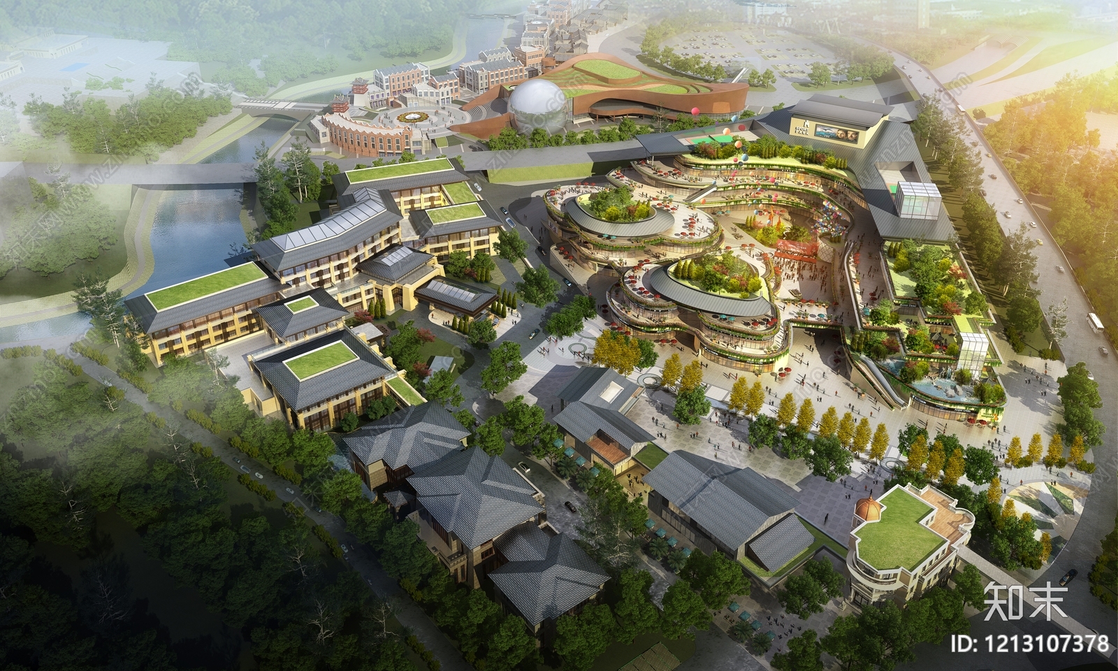 新中式商场外观3D模型下载【ID:1213107378】