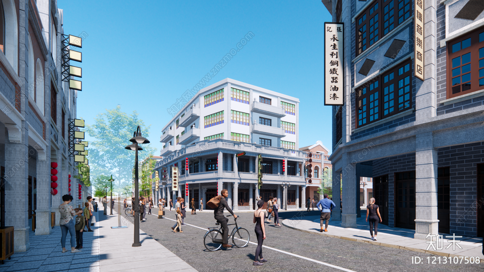 复古骑楼风格商业街SU模型下载【ID:1213107508】