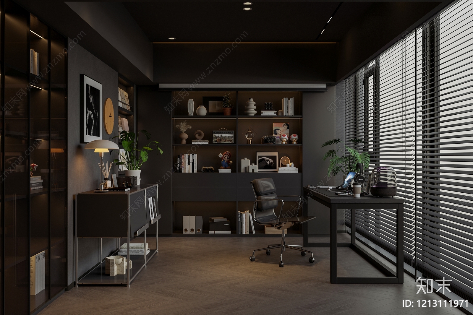 暗黑极简风书房3D模型下载【ID:1213111971】