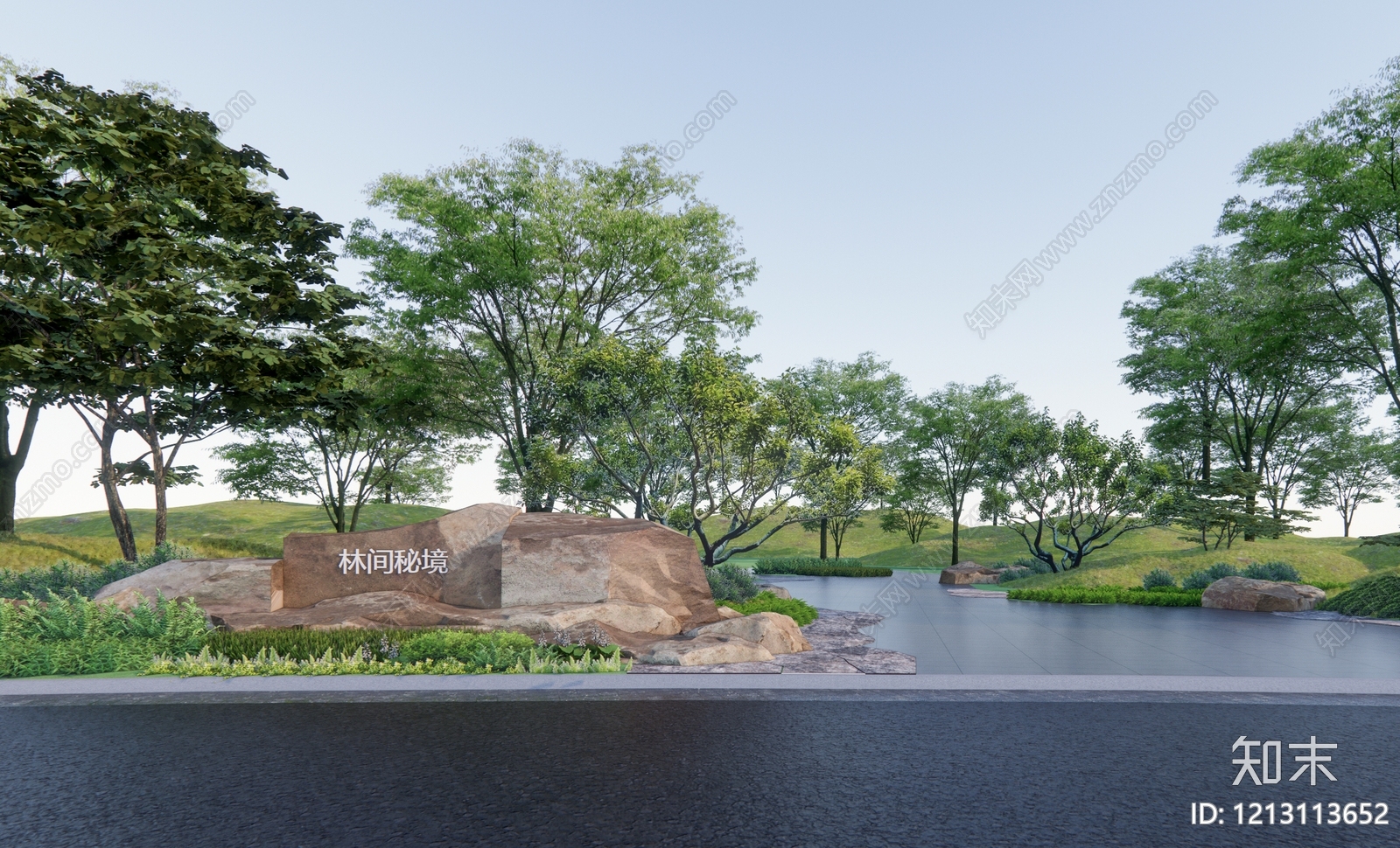 新中式景观口袋公园SU模型下载【ID:1213113652】