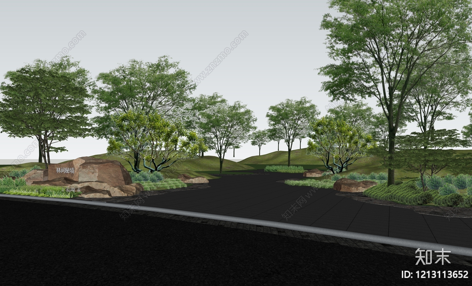 新中式景观口袋公园SU模型下载【ID:1213113652】