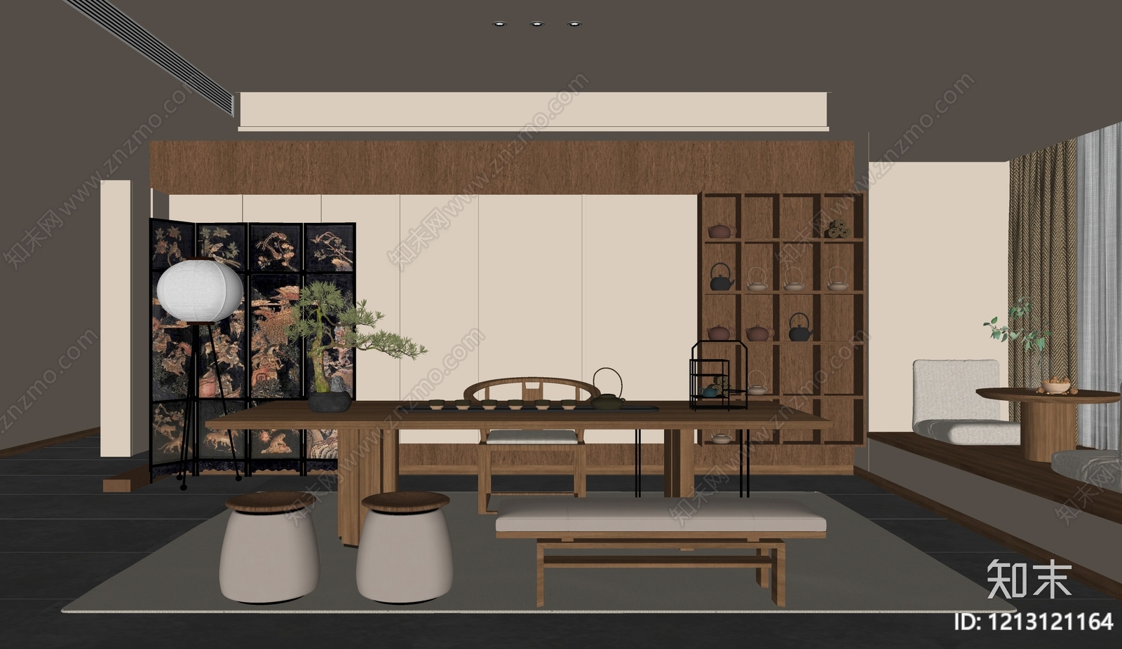 新中式茶室SU模型下载【ID:1213121164】